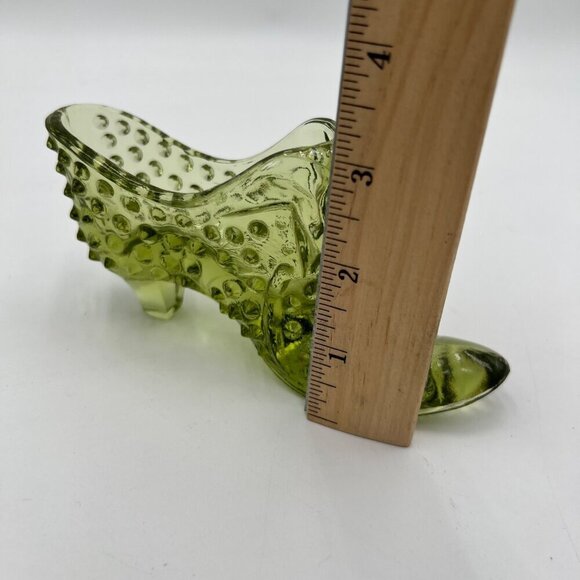Fenton Glass Green Hobnail Cat Slipper Shoe in Excellent Condition - Picture 8 of 9
